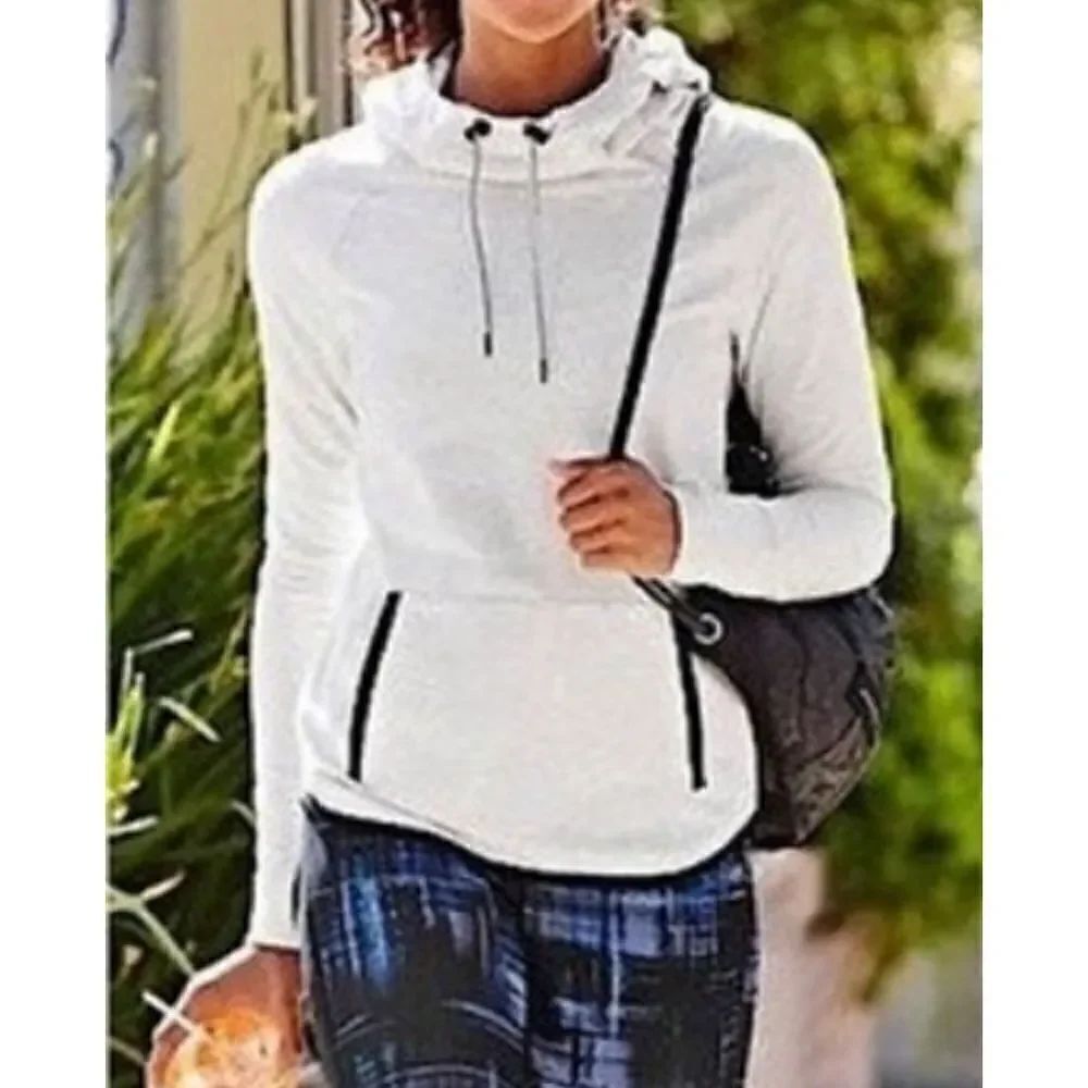 Athleta Women's Gray Cowl Neck Athletic Wear Pullover Drawstring Hoodie sz M